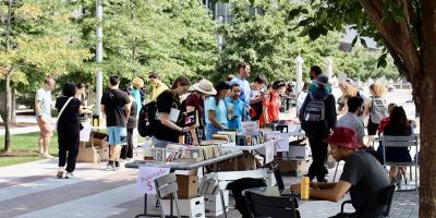 Shoppers browse the selection during the 2023 Used Book Sale